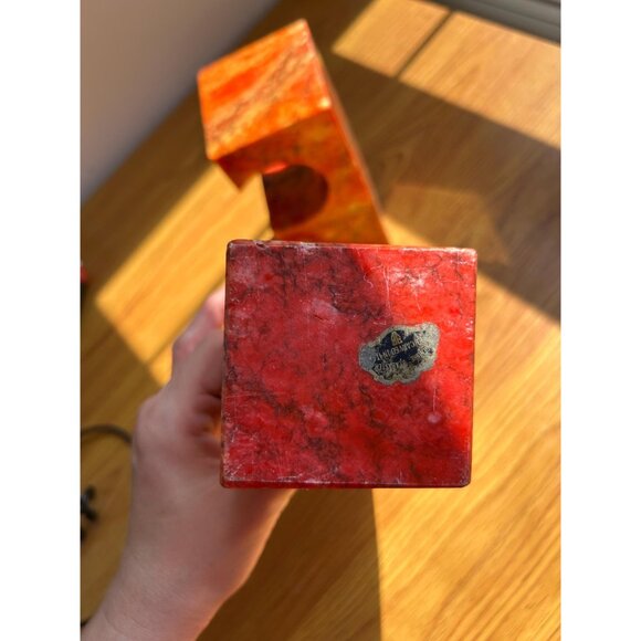 Orange stone marble vintage bookends - chipped - Picture 2 of 7